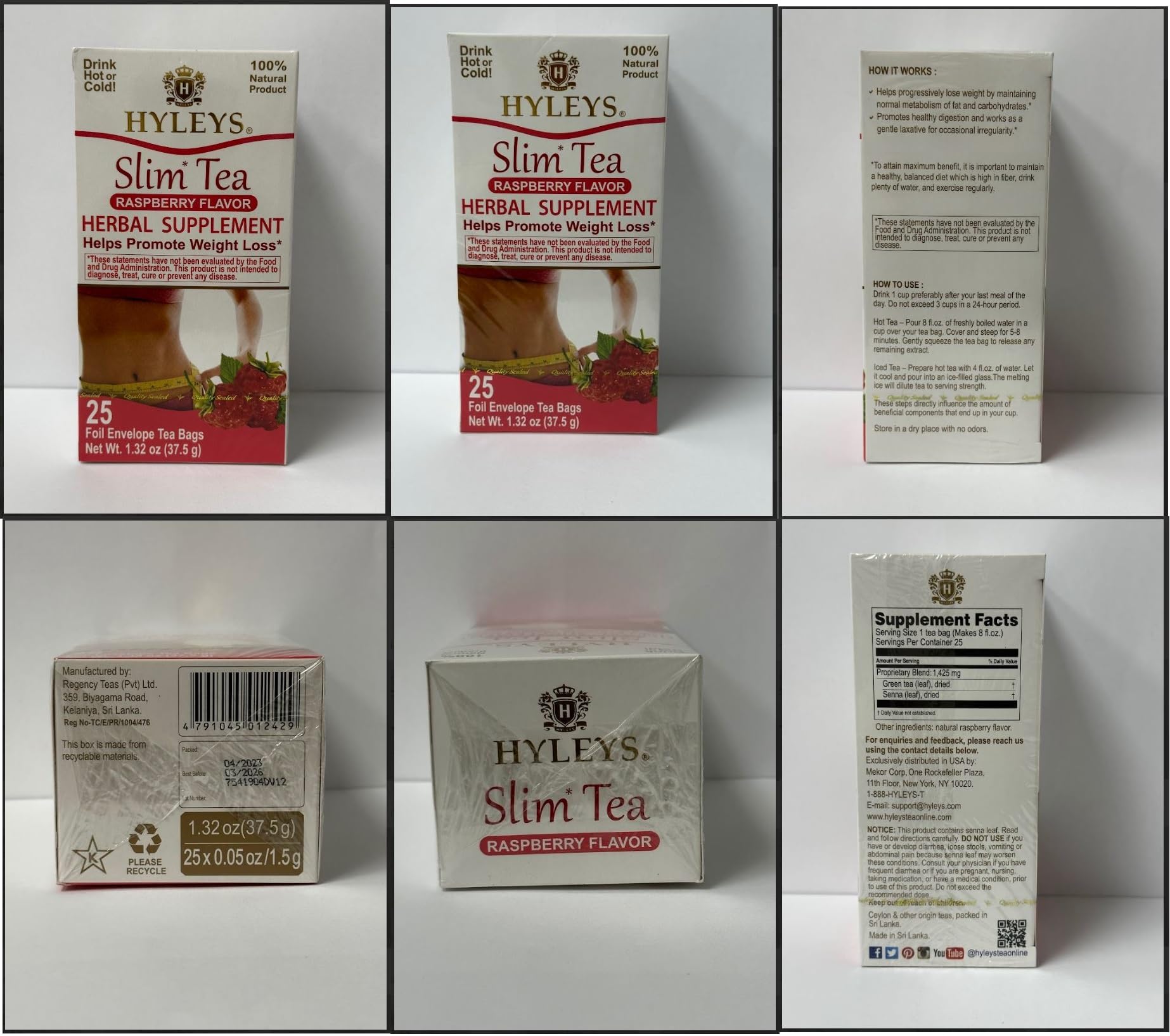 Hyleys Slim Tea Raspberry Flavor - Weight Loss Herbal Supplement Cleanse and Detox HYLEYS Au supplements