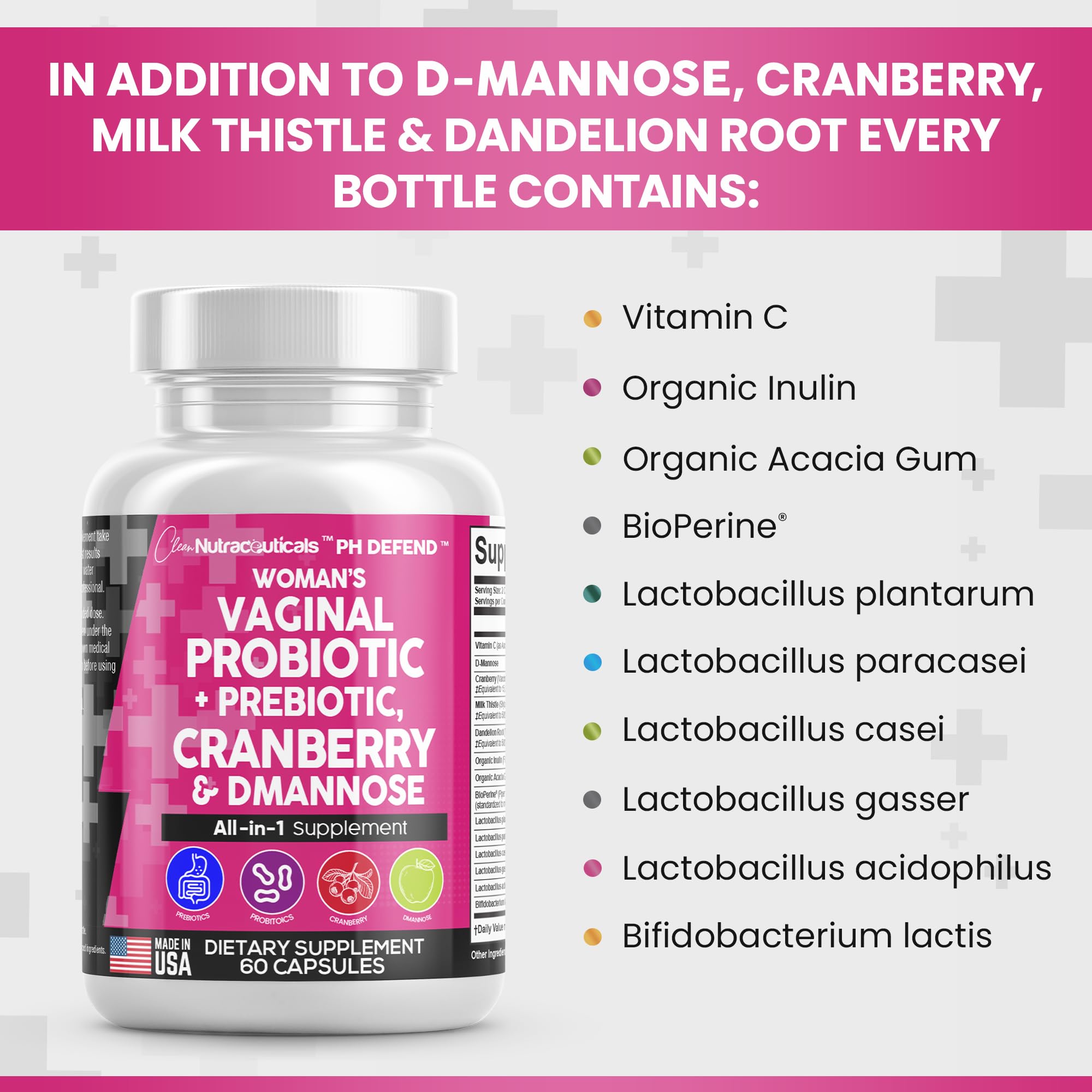 Vaginal Probiotics For Women + Prebiotics 20 Billion Cranberry Pills 30,000mg w/ D-Manno Clean Nutraceuticals Au supplements