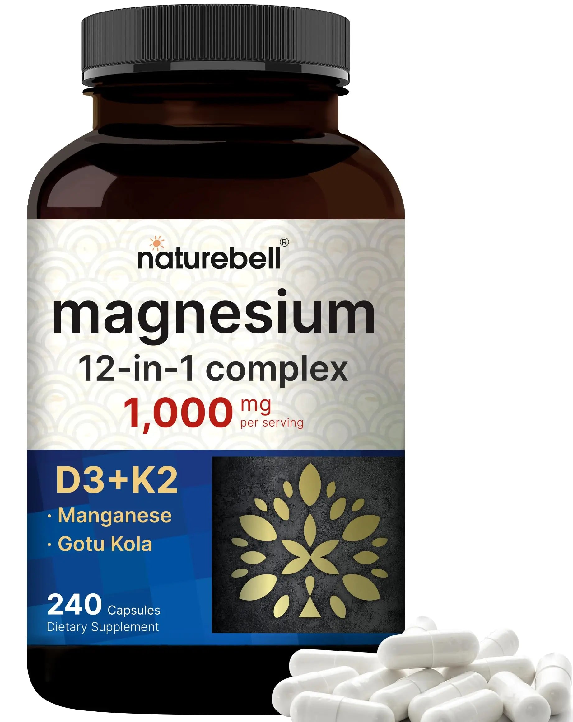 NatureBell 12-in-1 Magnesium Complex 1000mg, 4-Months Supply – Magnesium Glycinate, Citrate, Taurate, Malate, & More – High Absorption Formula for Men & Women – Chelated & Purified – 240 Capsules NatureBell Au supplements