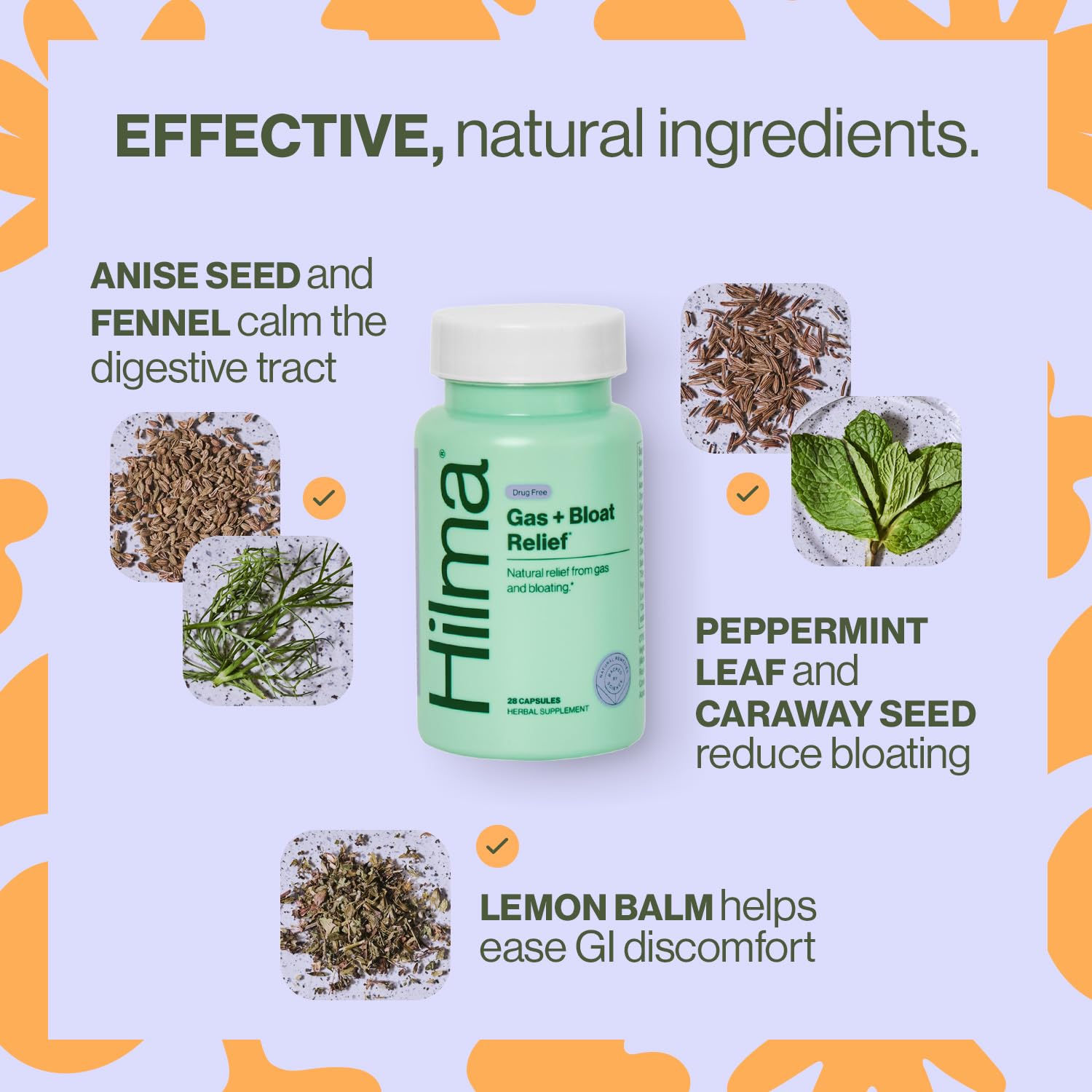 Hilma Natural Gas & Bloating Relief - with Lemon Balm, Fennel & Peppermint Leaf - Doctor Hilma Au supplements