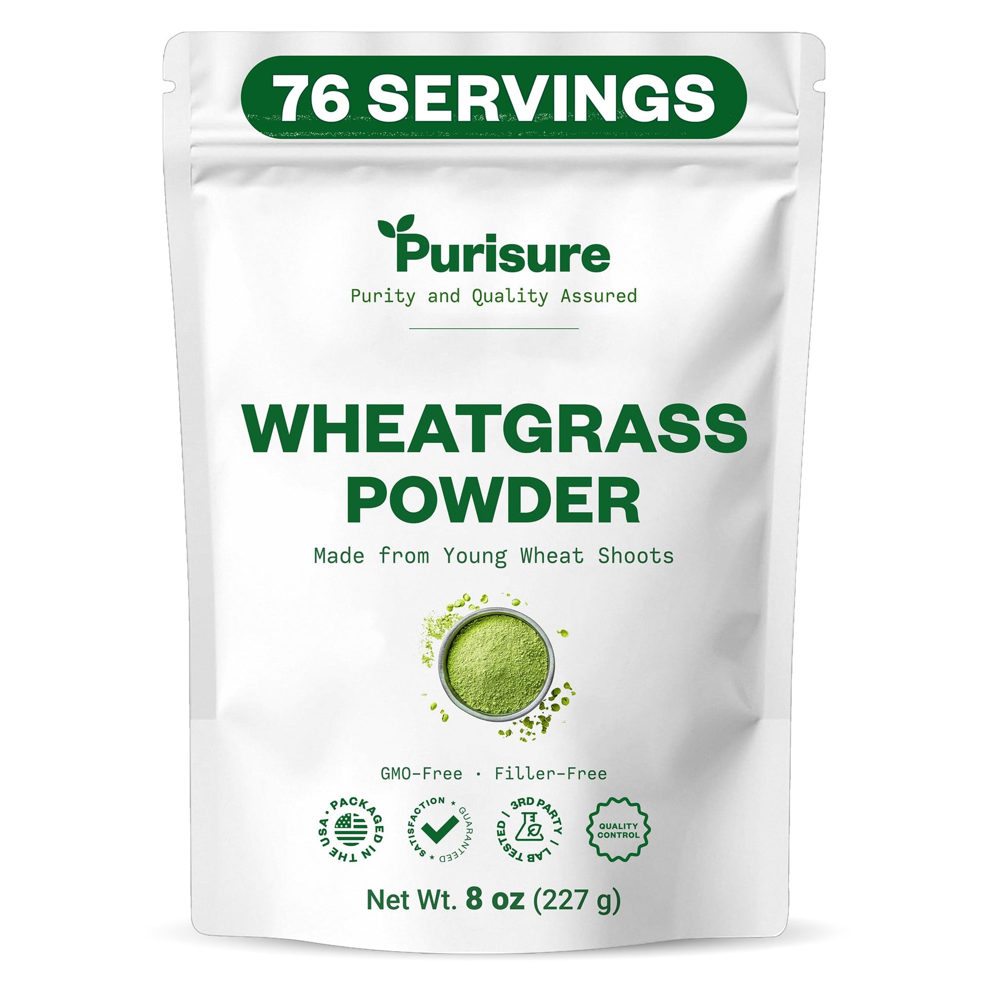 Purisure Wheatgrass Powder, 8oz, Wheat Grass Powder, Green Superfood for Salads, Smoothie and Shakes, Superfood Powder Rich in Immunity Vitamins, Fiber and Minerals, 76 Servings Purisure Au supplements