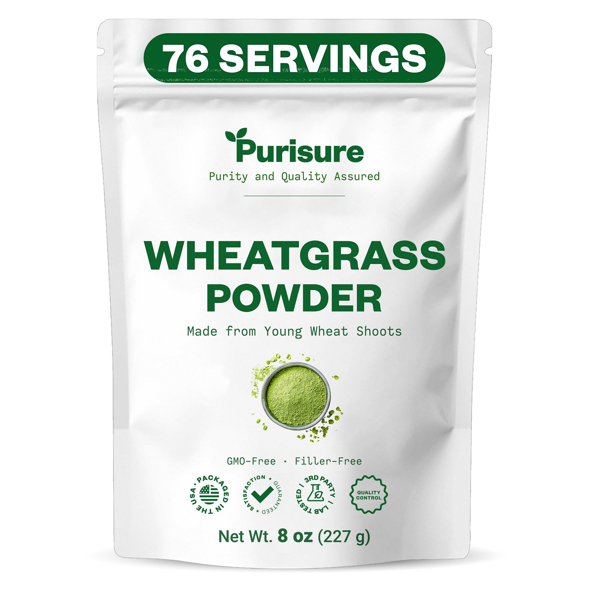 Purisure Wheatgrass Powder, 8oz, Wheat Grass Powder, Green Superfood for Salads, Smoothie and Shakes, Superfood Powder Rich in Immunity Vitamins, Fiber and Minerals, 76 Servings Purisure Au supplements