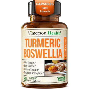 Turmeric Supplement w/Boswellia Serrata – Daily Support for Joint Health & Comfort – Organic Turmeric Curcumin Powder, Bioperine for Enhanced Absorption & Ginger Root – 60 Boswellia Extract Capsules Vimerson Health Au supplements