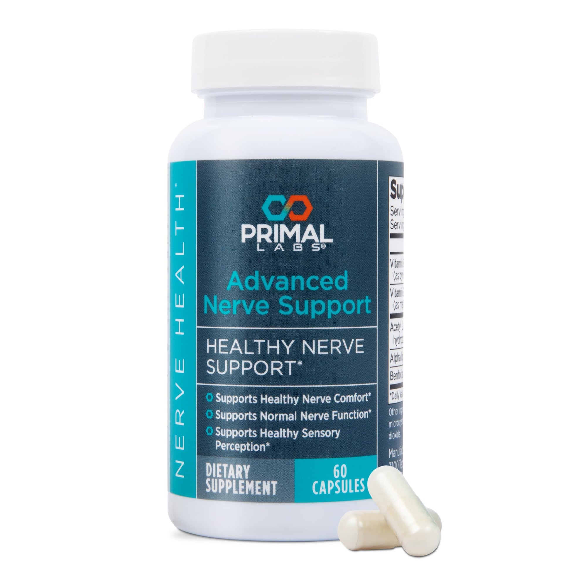 Primal Labs Nerve Support Capsules - Supports Nerve Health, Sensory Function & Comfort - Benfotiamine, Alpha Lipoic Acid, Acetyl L-Carnitine, Vitamins B6 B12-60 Count Primal Labs Au supplements