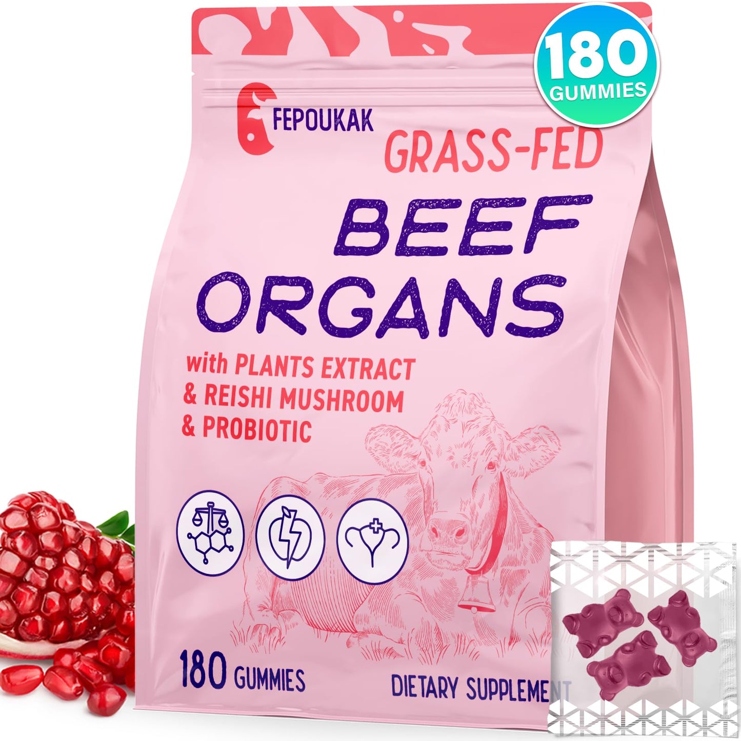 (180 Gummies) Beef Organ Supplement for Women - 5300mg Beef Liver, Kidney, Uterus & 10 More, for Hormone Balance, Menstruation, Energy, Immunity, Gut & Skin Health - 100% Grass Fed & Pasture Raise FepoukakAu supplements