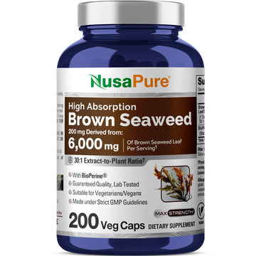 NusaPure Brown Seaweed 30:1 Extract, 200 mg Equivalent to 6,000 mg 200 Veggie Capsules - (Vegan, Non-GMO Bioperine) NusaPure Au supplements