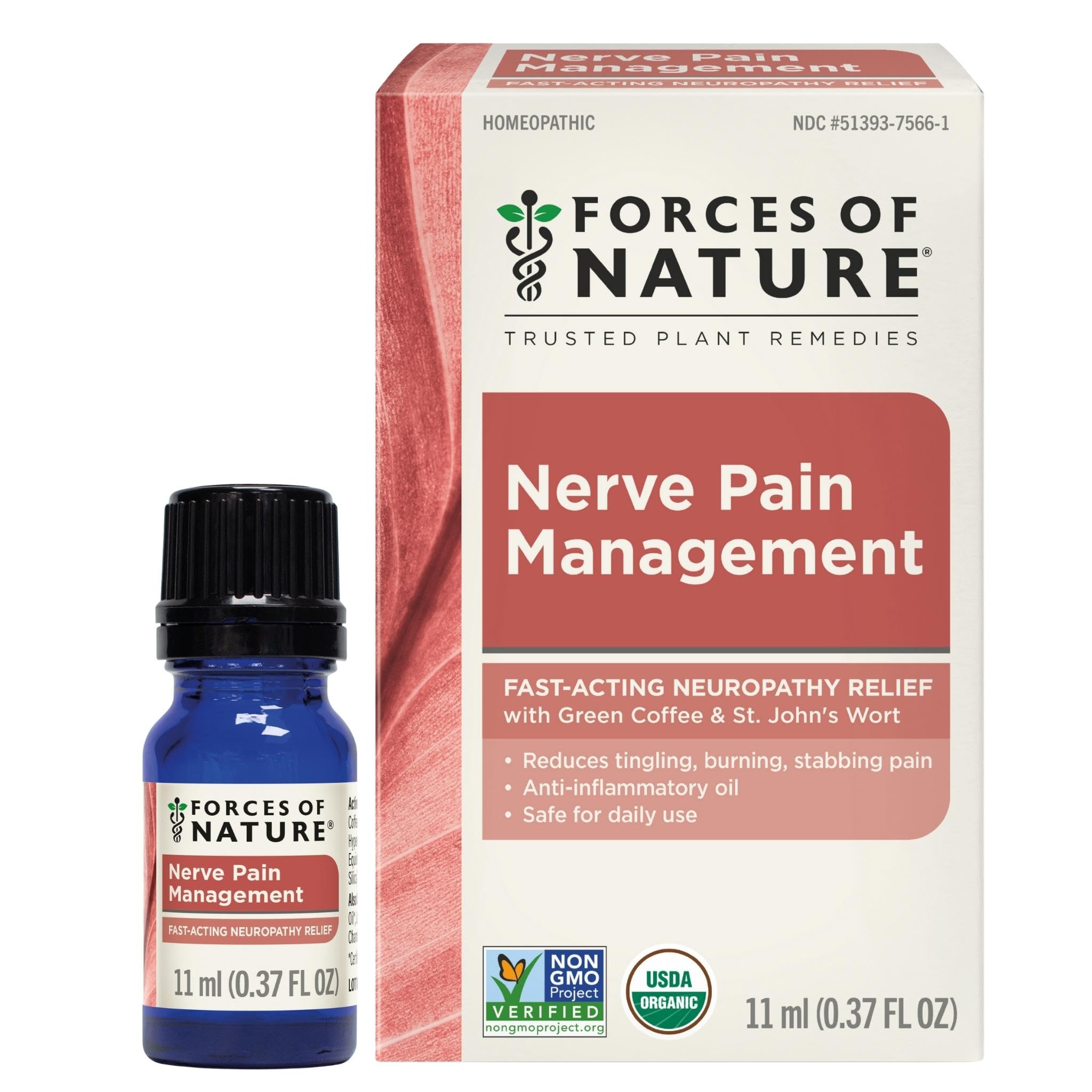 Forces of Nature Nerve Pain Management, Organic Topical Relief for Neuropathy & Nerve Discomfort, Homeopathic Medicine Supports Relief from Shooting Pains for Back, Hands, Legs and Feet, .37 fl oz Forces of Nature Au supplements