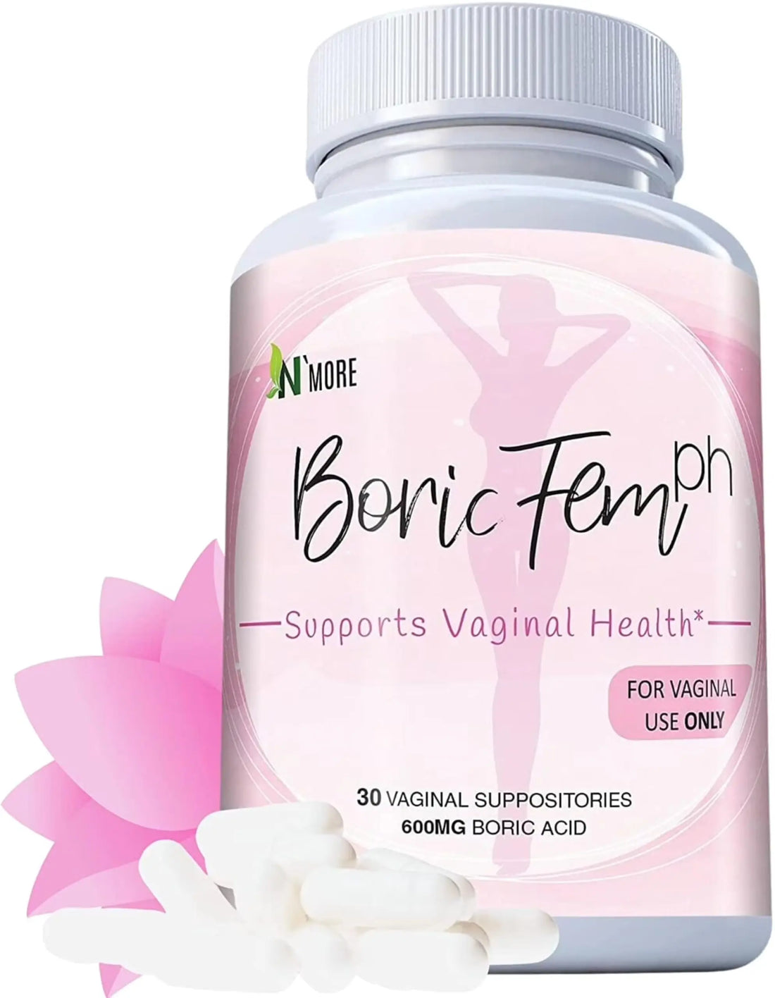 N'More Boric Acid Vaginal Suppositories- 100% Pure - Made in USA- Boricfem Vaginal Health Supplement- 30 Servings (Pack of 1) N'More Au supplements