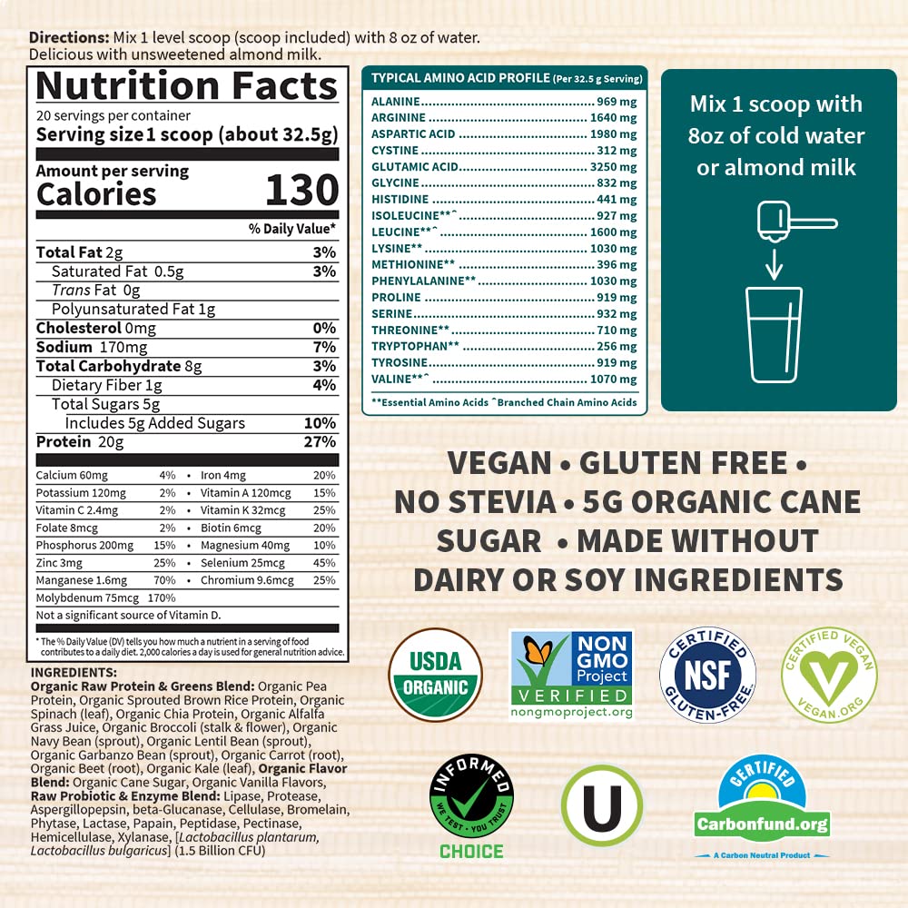 Garden of Life Raw Organic Protein & Greens Lightly Sweet, Vegan Protein Powder Garden of Life Au supplements