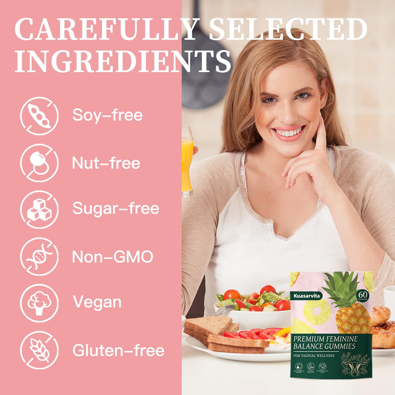 Premium Feminine Balance Gummies,Vital Vaginal Probiotics Source Feminine Gummies,Probiotic Gummies for Prenatal & Postnatal Women - Probiotics for Digestion, pH Balance, Gut Health, Immune Support Kuasarvita Au supplements