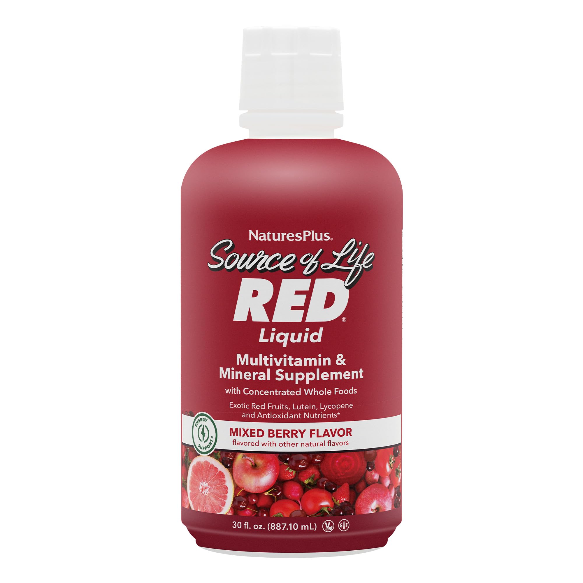 NaturesPlus Source of Life RED Multivitamin Liquid - 30 oz - Energy & Immune Support - with Exotic Red Fruits, Lycopene & Lutein - Vegetarian & Gluten Free - 30 Servings NaturesPlus Au supplements