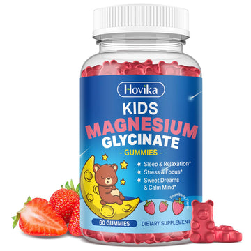 Magnesium Glycinate Gummies for Kids - with L-Theanine, Omega-3, Vitamin B6, D3, Zinc - Kids Magnesium Gummies for Sleep, Relaxation, Calm & Focus - Sugar Free Strawberry 60ct Hovika Au supplements