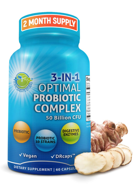 Probiotics with Digestive Enzymes and Prebiotic for Women and Men - 3-In-1 Vegan Probiotic Prebiotic Multi Enzyme Complex for Gut Health SUPPLEMENTS STUDIOAU supplements
