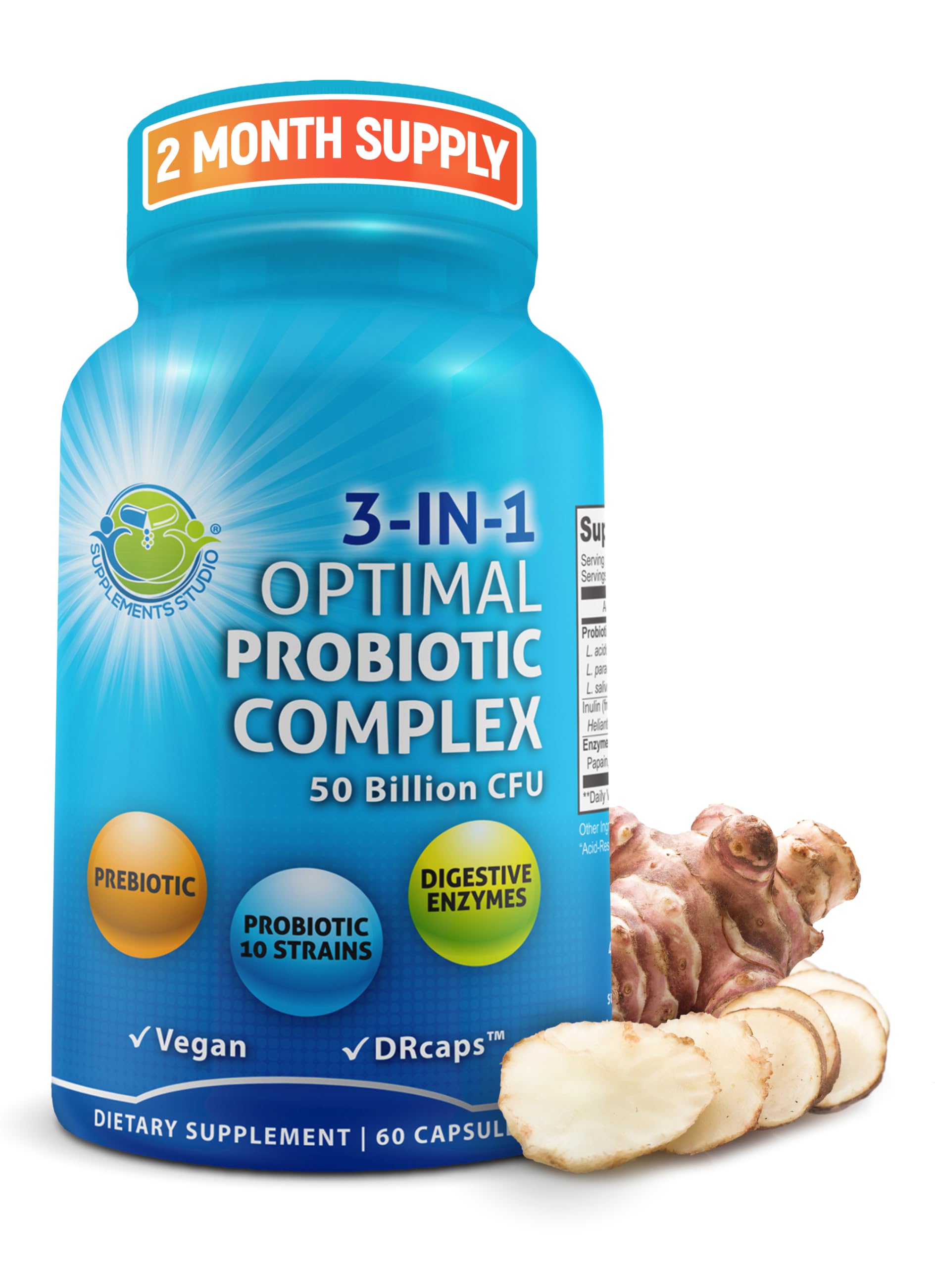 Probiotics with Digestive Enzymes and Prebiotic for Women and Men - 3-in-1 Vegan Probiotic Prebiotic Multi Enzyme Complex for Gut Health - Maximum Absorption Delayed-Release Capsules SUPPLEMENTS STUDIO Au supplements