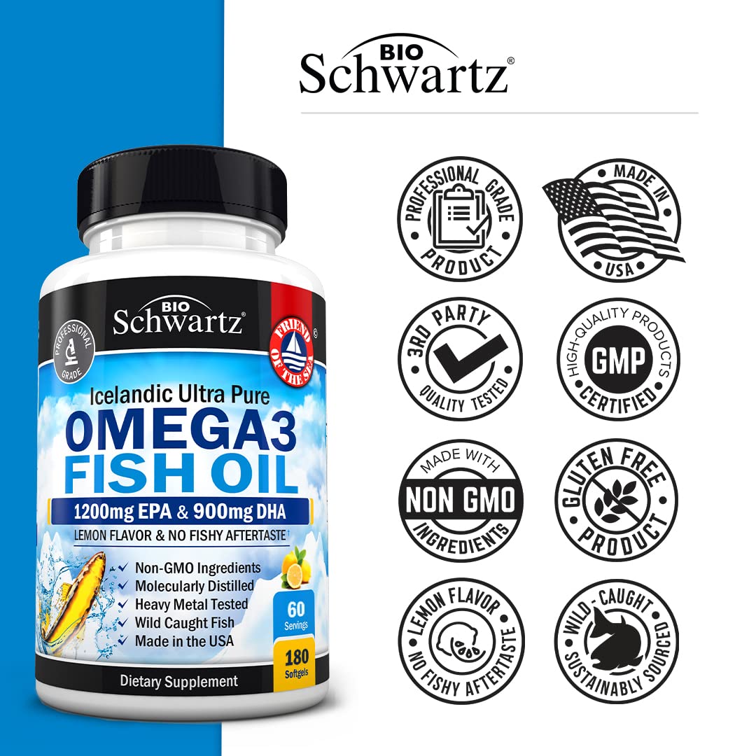 Omega 3 Fish Oil Supplement - 1200mg EPA and 900mg DHA Fatty Acid Per Serving BioSchwartz Au supplements