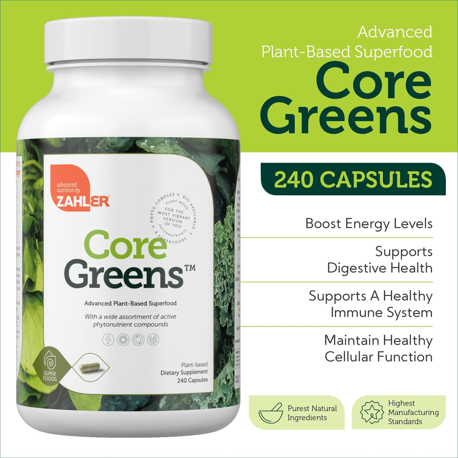 Zahler Core Greens, Superfood Greens Capsules, Super Greens with Spirulina, Chlorella, Spectra Blend and More, Kosher, 240 Capsule (240 Capsules) Zahler Au supplements