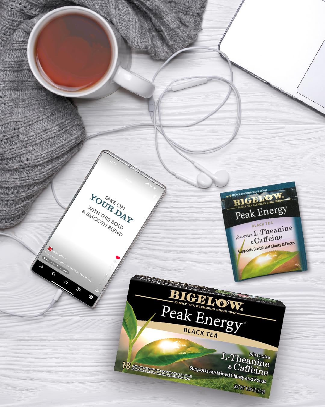 Bigelow Tea Peak Energy plus extra L-Theanine & Caffeine, 18 Count (Pack of 6), 108 Total Tea Bags Bigelow TeaAu supplements