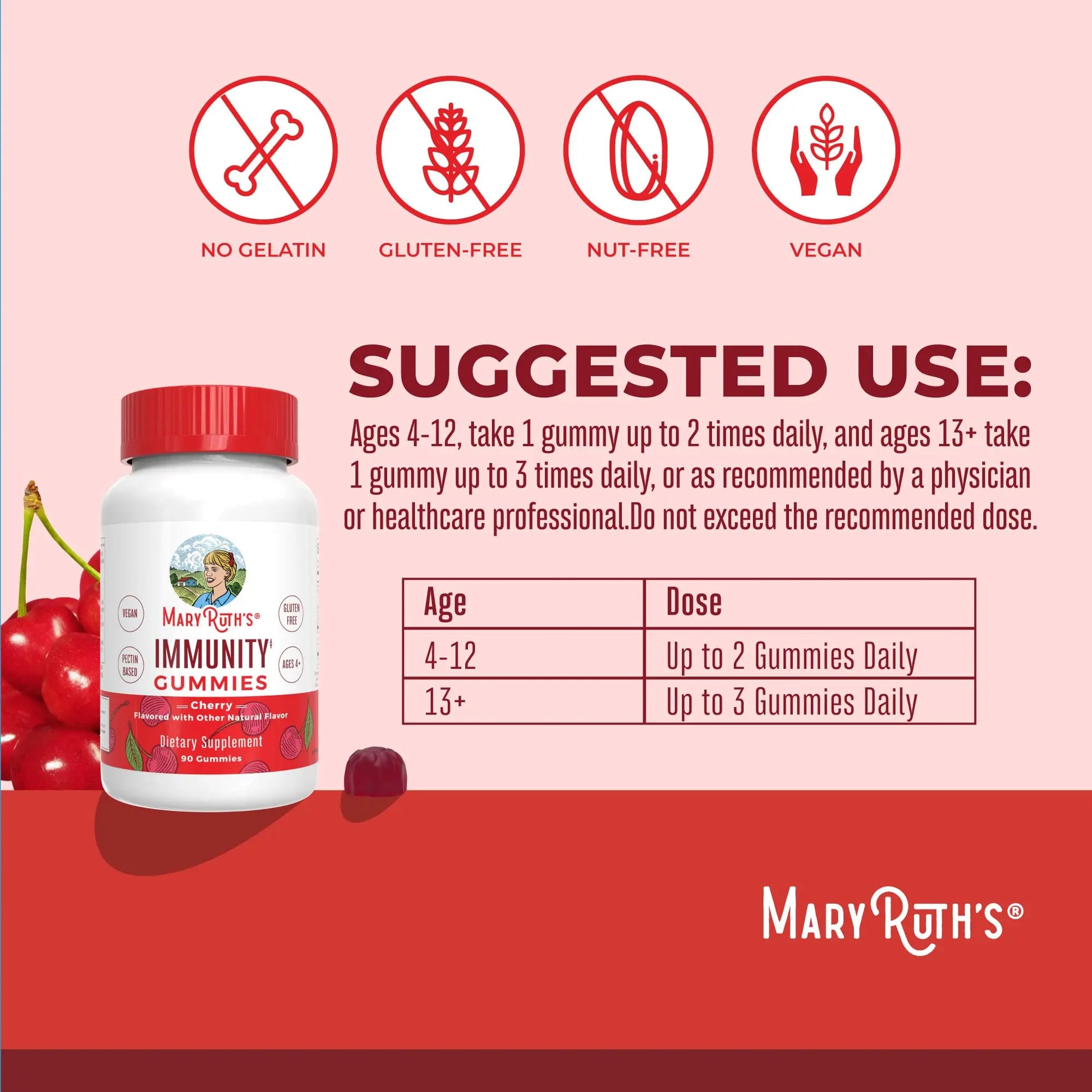 Mary Ruth's 5-1 Immunity Gummies with Elderberry for Kids & Adults | Cherry | Pectin Based | Vegan | 90 Count MARYRUTH'S Au supplements