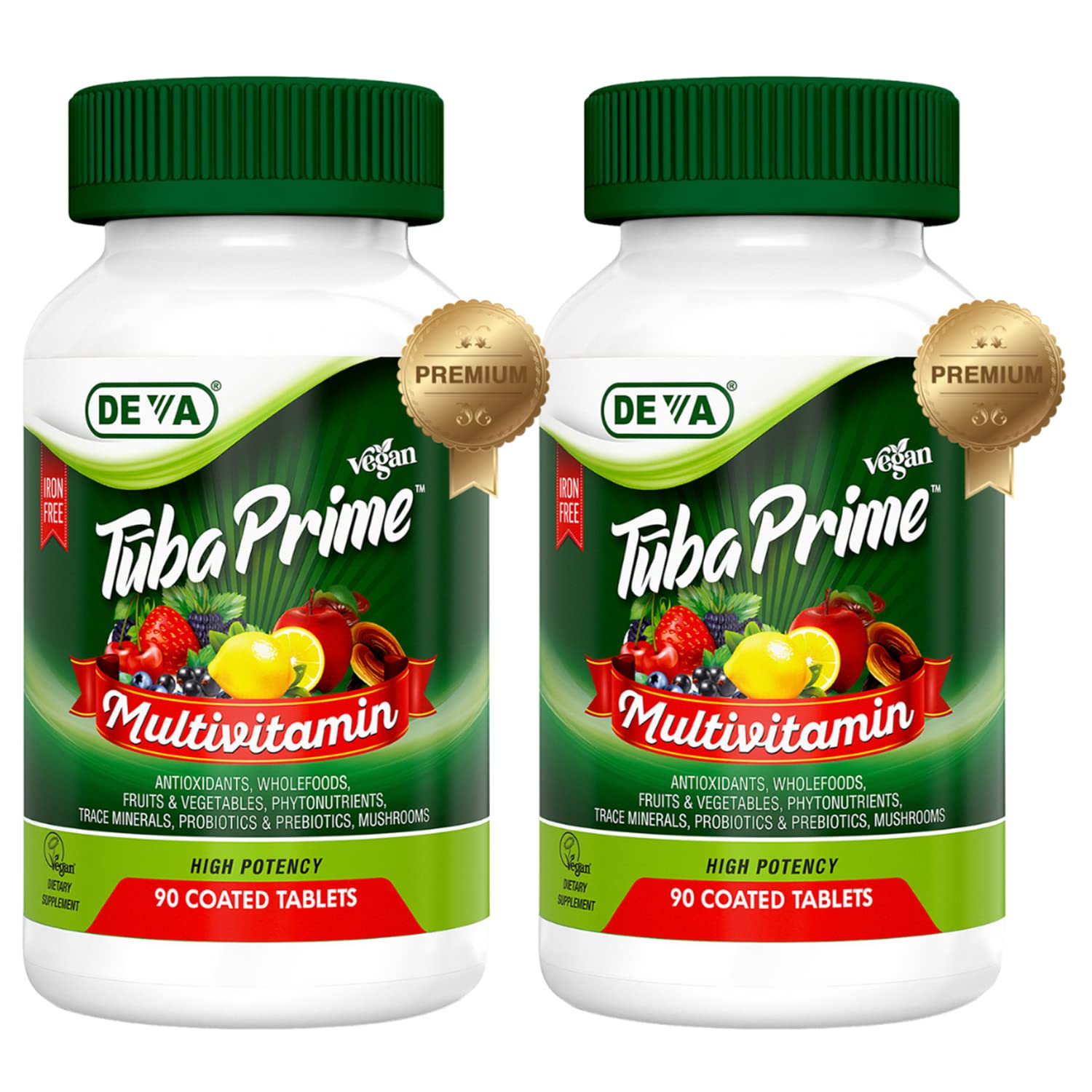 DEVA Tuba Prime Vegan Multivitamin Iron-Free High-Potency Vitamin & Mineral Dietary Supplement Antioxidants, Fruit & Veg Blend, Super Mushrooms, Probiotics, Prebiotics, Seeds, Herbs 90 Tabs 2-Pack DEVA Au supplements