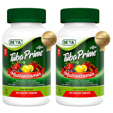 DEVA Tuba Prime Vegan Multivitamin Iron-Free High-Potency Vitamin & Mineral Dietary Supplement Antioxidants, Fruit & Veg Blend, Super Mushrooms, Probiotics, Prebiotics, Seeds, Herbs 90 Tabs 2-Pack DEVA Au supplements