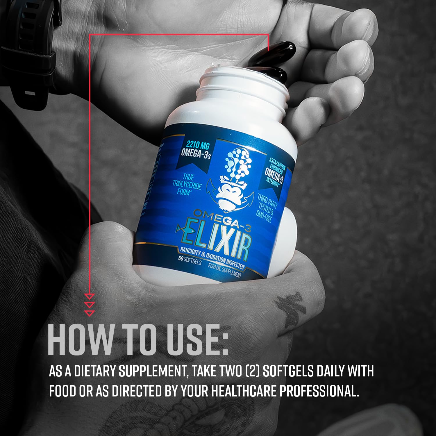 Gorilla Mind Omega-3 Elixir™ | 2210mg Fish Oil Re-Esterified Triglyceride Form | EPA, DHA + 2 Fatty Acids | Astaxanthin Infusion for Bolstered Integrity | 3rd Party & Rancidity Tested | 60 Softgels Gorilla Mind Au supplements