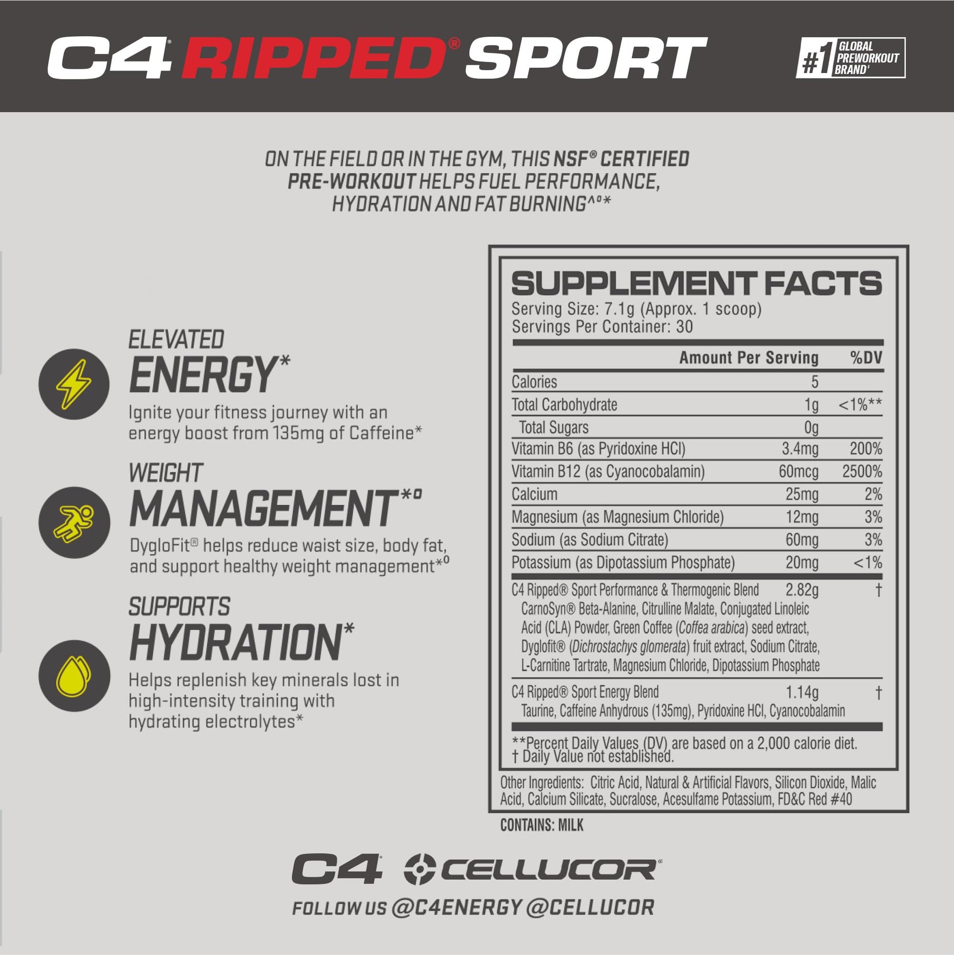 C4 Ripped Sport Pre Workout Powder Fruit Punch - NSF Certified for Sport + Sugar Free Cellucor Au supplements