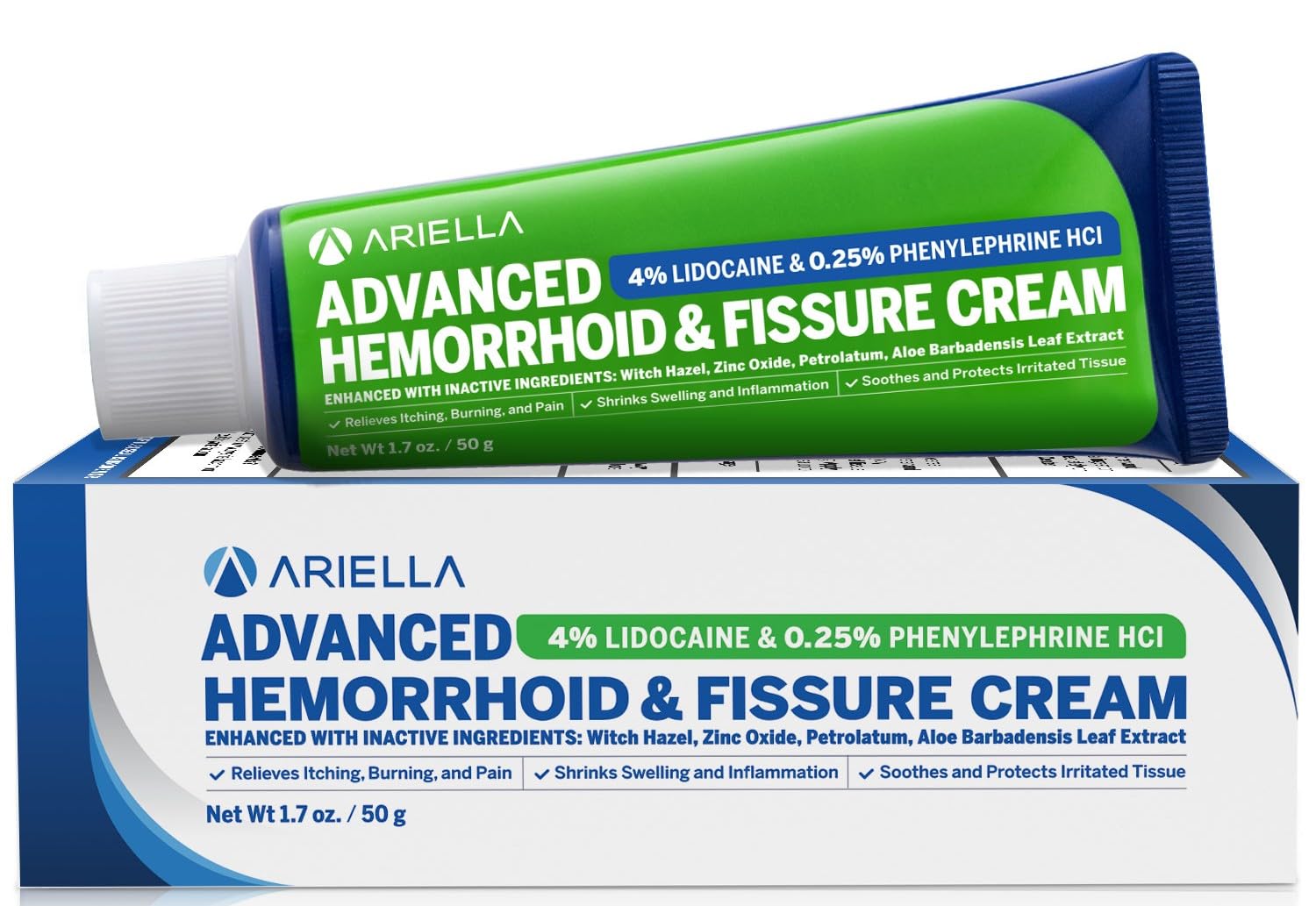 Hemorrhoid Treatment Fissure Lidocaine Cream: Advanced Numbing Ointment with Phenylephrine HCI - Fast Acting Natural Strength Soothing Relief of Pain Swelling Discomfort Itching (1.7 Oz, Witch Hazel) Ariella Au supplements