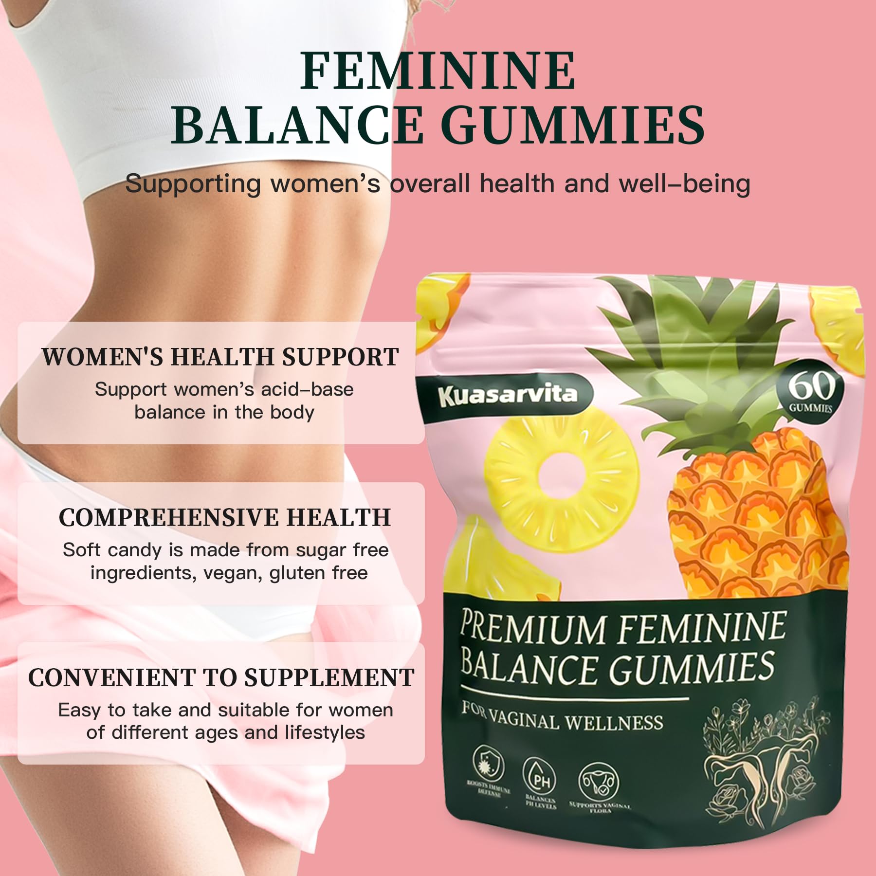 Kuasarvita Peeshlita Women’s Vaginal Probiotics Gummies – pH Balance Support + Feminine Wellness & Comfort, Pineapple Flavor, Natural Probiotic Blend – 60 Gummies Kuasarvita Au supplements