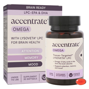 Omega w/LYSOVETA LPC | EPA & DHA Supplements for Brain Health | Focus, Attention, Memory, & Mood | 6X Higher Absorption Than Fish Oil | Omega-3 Fatty Acid Supplements | Highest Potency LPC-DHA Accentrate Au supplements