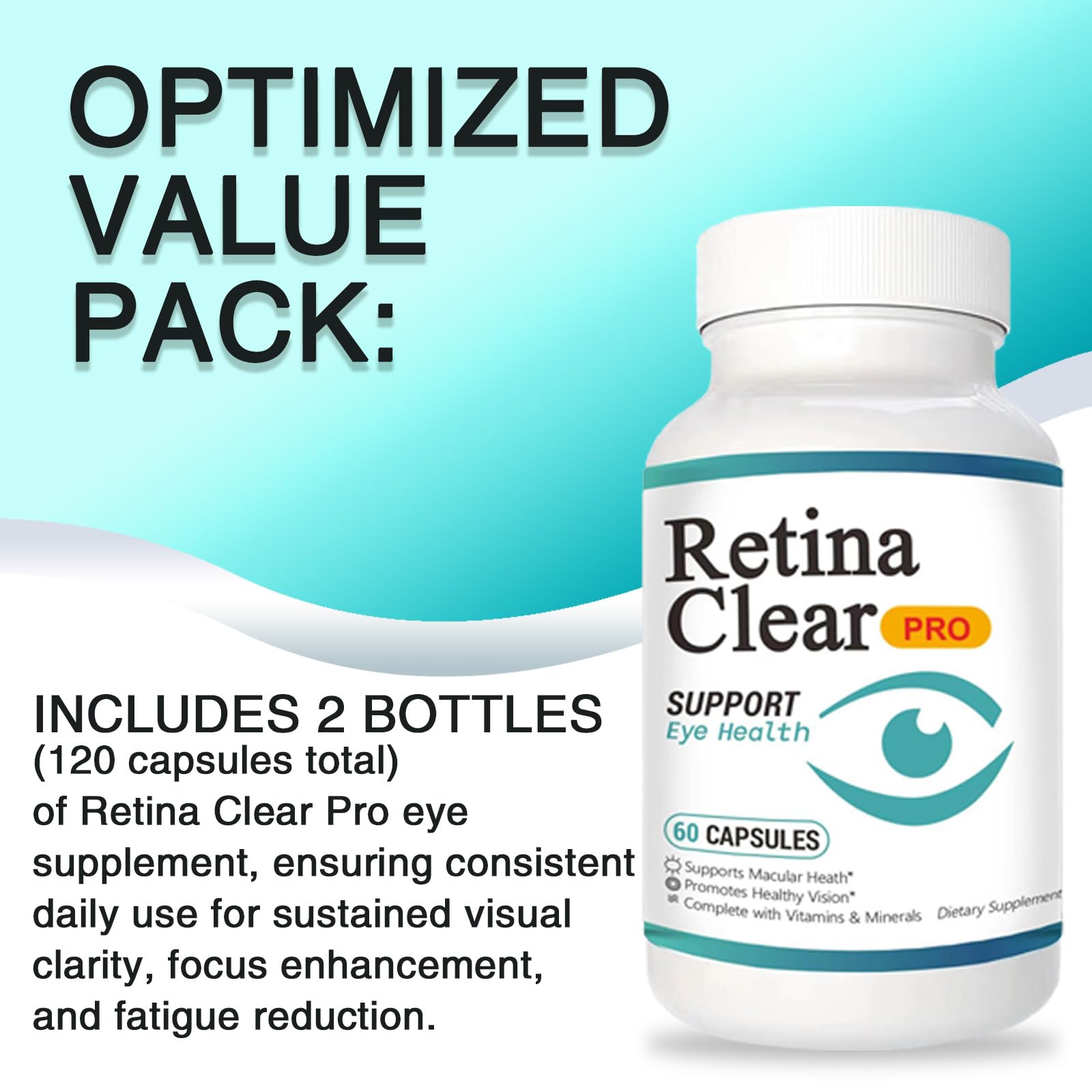 Vunexo Retina Clear Pro Eye Health Support Supplement, with Minerals and Vitamins, Lutein and Bilberry Extract Supports Visual Clarity, Eye Fatigue Relief & Focus（2PCS Vunexo Au supplements