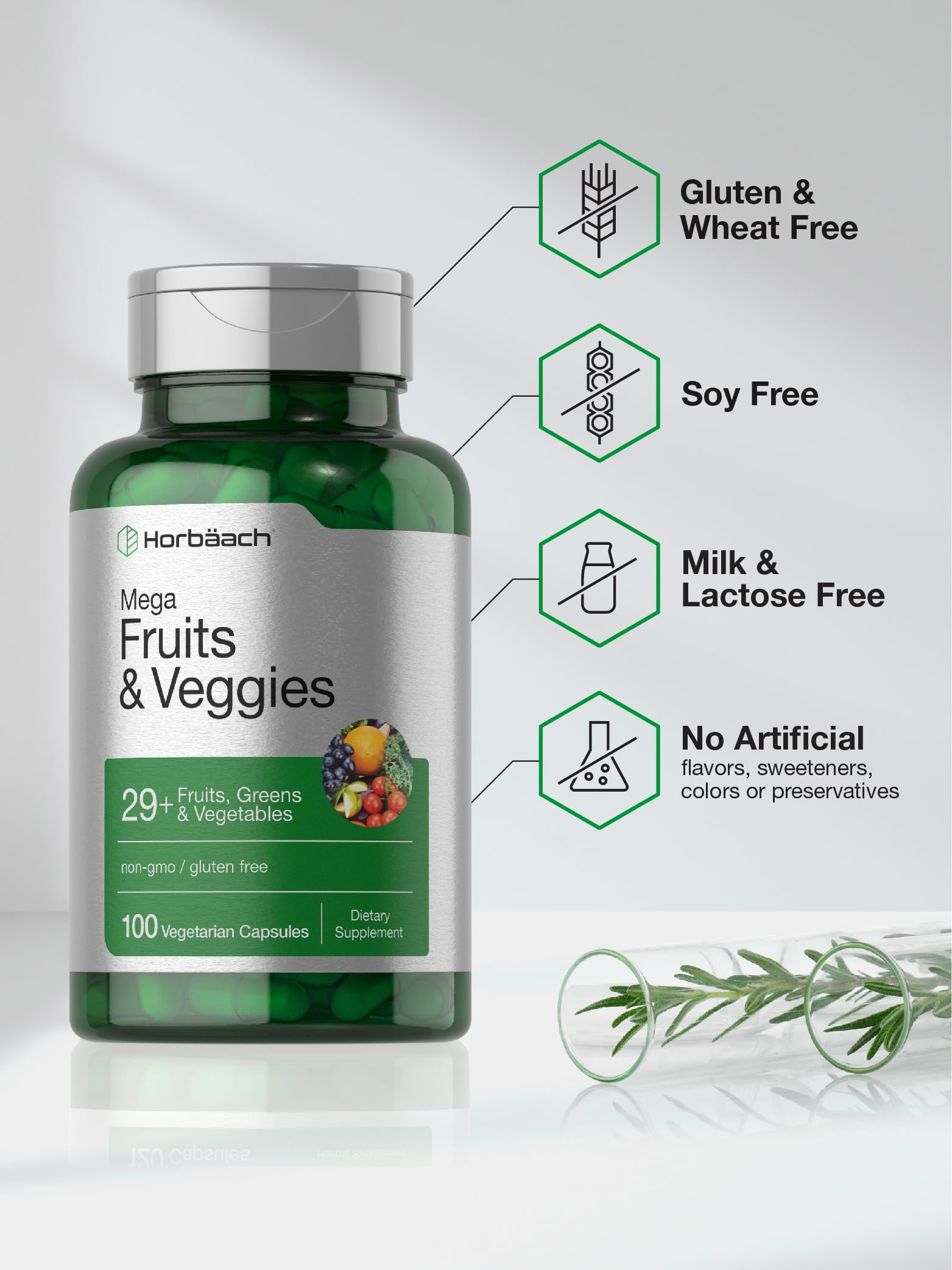 Horbäach Mega Fruits and Veggies Supplement | 100 Capsules | Vegetarian, Non-GMO and Gluten Free Horbäach Au supplements