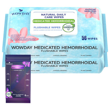 Wowday Flushable Hemorrhoid Wipes | Medicated Witch Hazel Wipes Ph Balanced | 112 Count Natural Fragrance Free Adult Hemorrhoids Witch Hazel Wipe for Butt Itch WowDay Au supplements