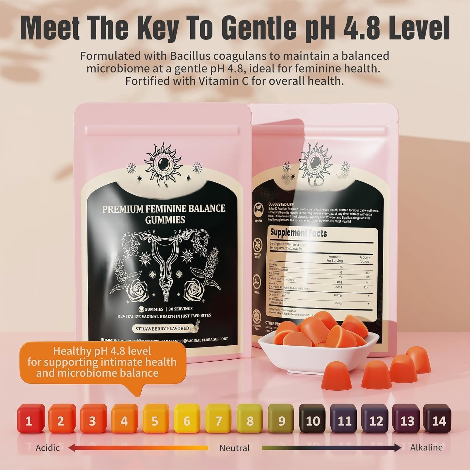 NIUSISE Feminine Balance Gummies, Premium Balance Supplement for Women PH Health, Immune Support, Vegan, Gluten-Free - Hawaiian Pineapple - 120 Gummies - 60 Servings 2 Pack. NIUSISE Au supplements