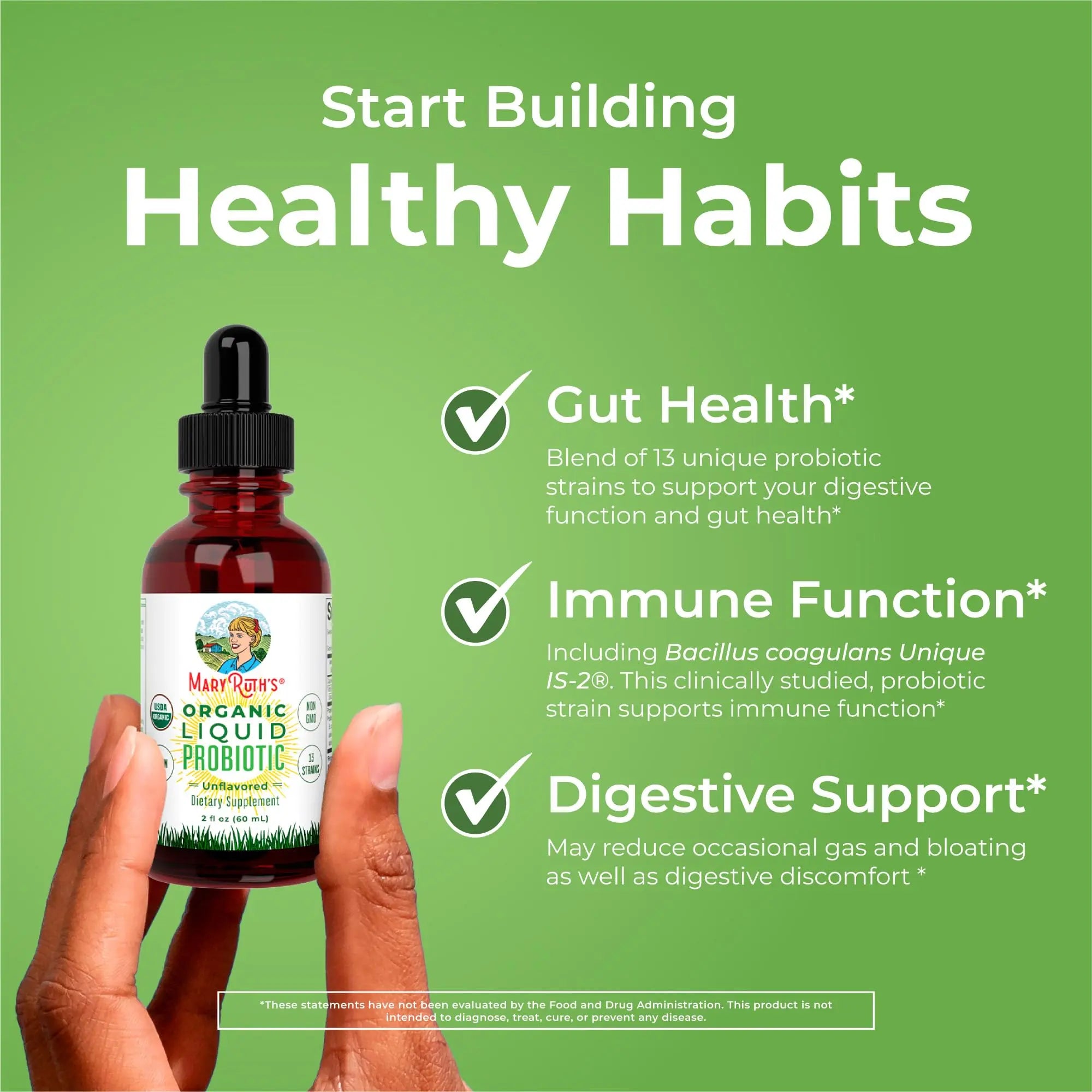 MaryRuth Organics Liquid Probiotic for Ages 4+ | 2 Billion CFU | 13 Probiotic Strains | Gut Health & Digestive Support | Gas & Bloating Support | Vegan | Gluten Free | Travel-Friendly | 20 Servings MARYRUTH'S Au supplements