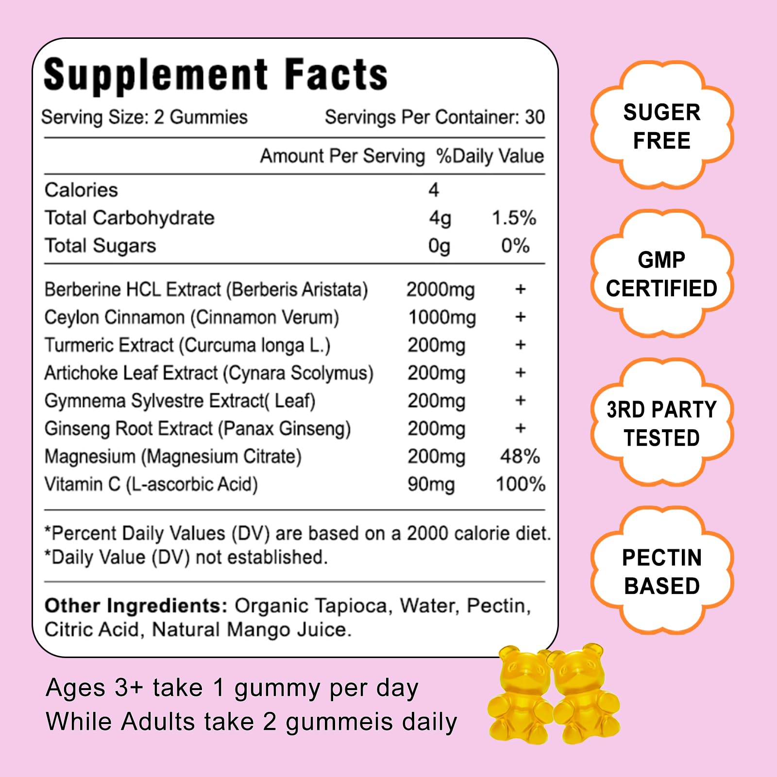 2 Pack Berberine with Ceylon Cinnamon Gummies, 2000mg High Potency Berberine HCI VZOXAINS Au supplements