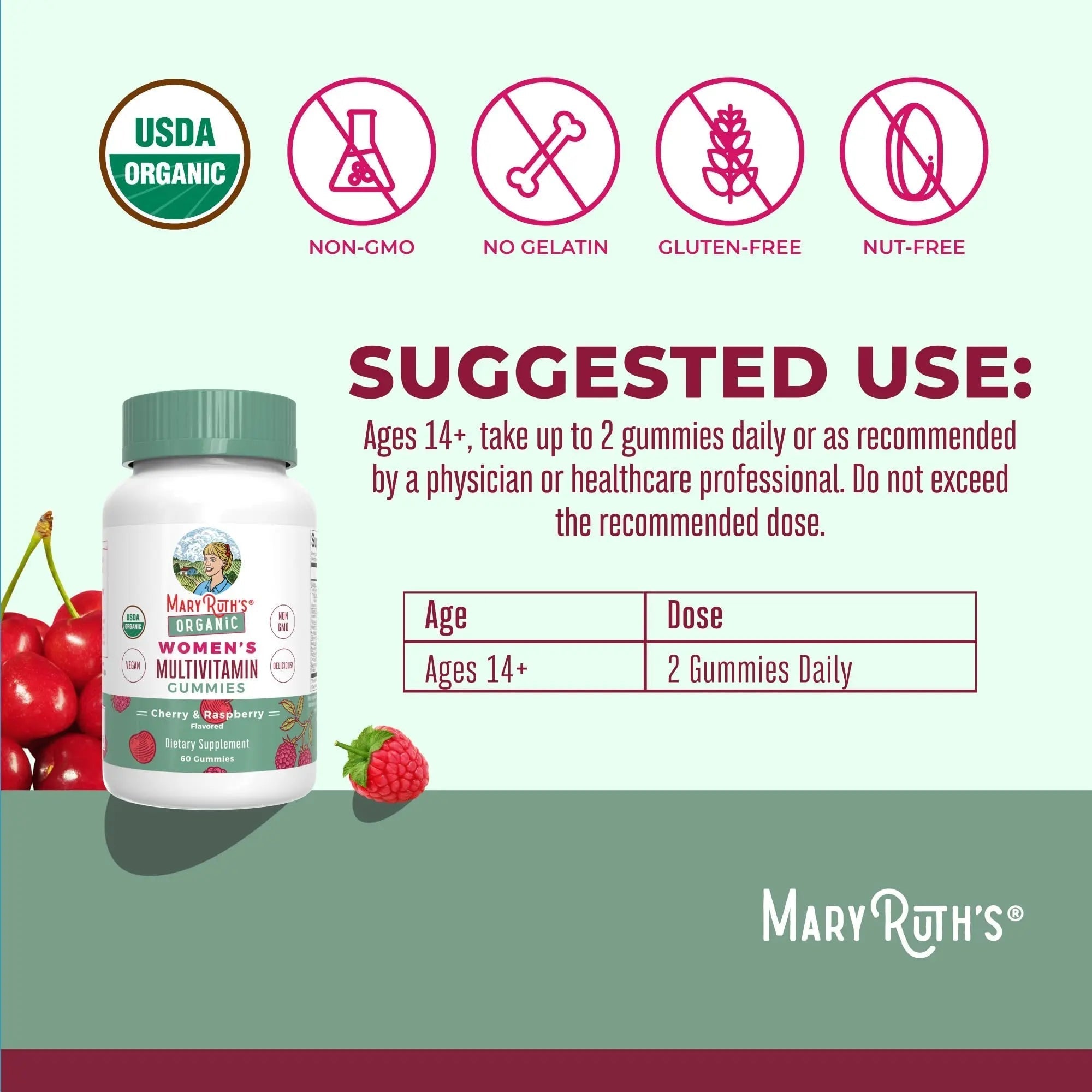 MaryRuth's Multivitamin Gummies for Women (Cherry & Raspberry) & Iron Liquid Supplement (Berry) | Clean Label Project Verified MARYRUTH'S Au supplements