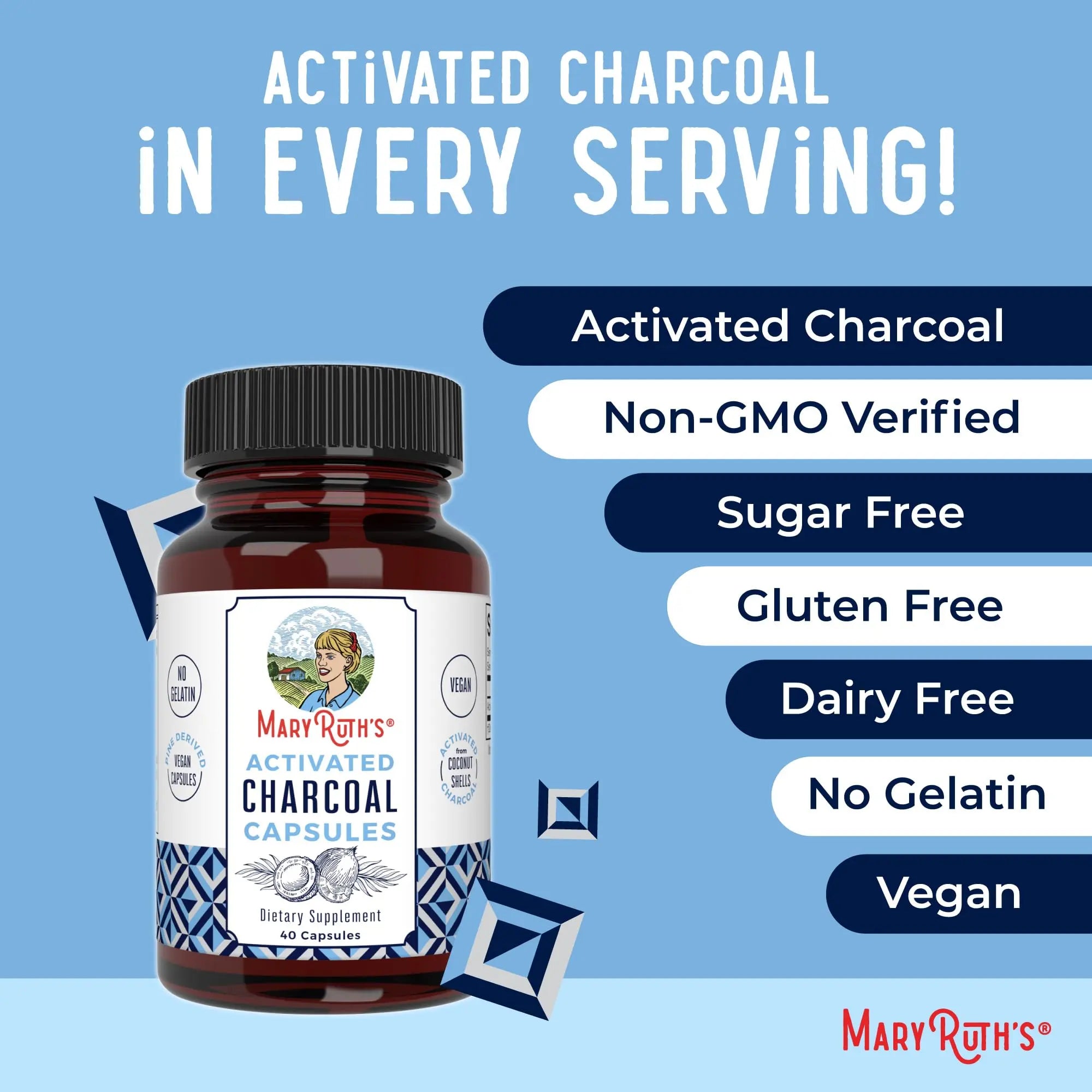 MaryRuth Organics Activated Charcoal Capsules | Substance Adsorption | Derived from Coconut Shells | Vegan Capsules from Pine Trees | Non-GMO | Gluten Free | 40 Count MARYRUTH'S Au supplements