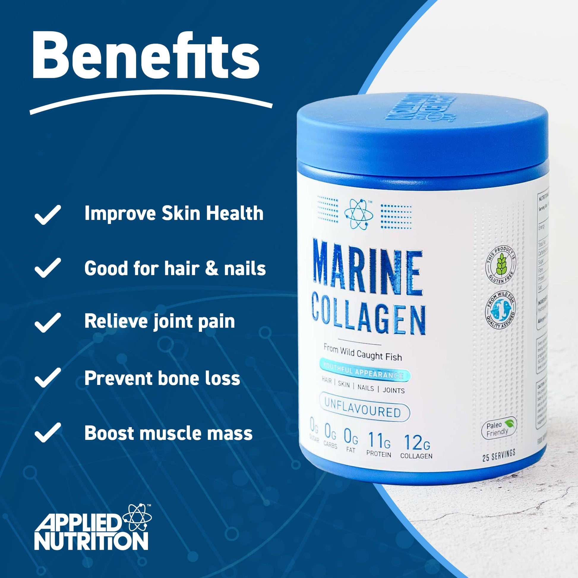 Applied Nutrition Marine Collagen Powder - Hydrolysed Collagen Protein, Healthy Skin, Hair, Nails Applied Nutrition Au supplements