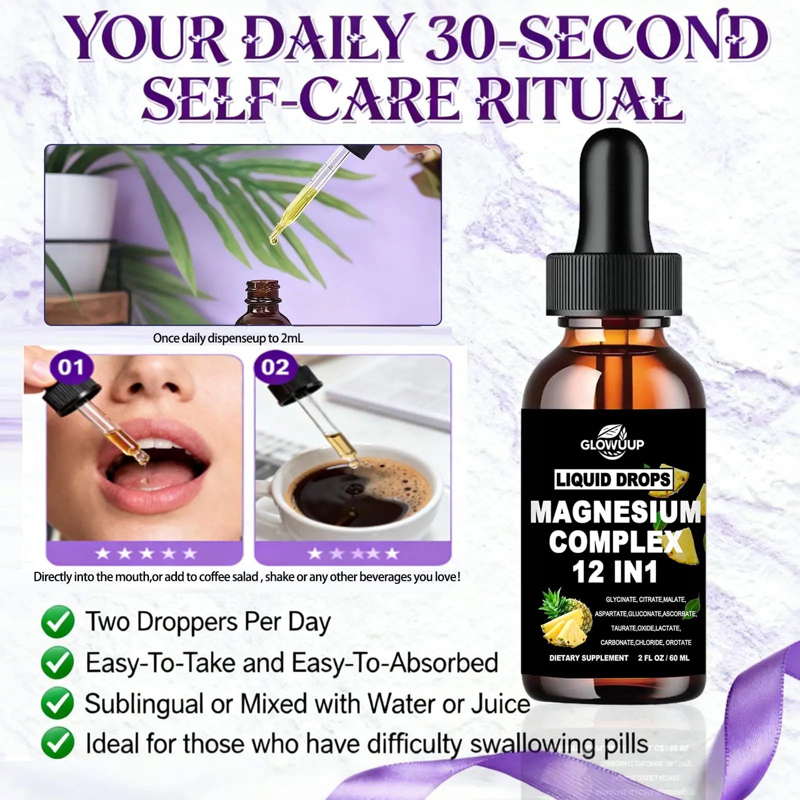 Magnesium 12 in 1 Complex 1000mg Supplement for Women & Men, High Absorption Liquid Magnesium W/Glycinate Citrate Malate Taurate Oxide Aspartate Orotate, Calm Magnesium for Sleep Muscle Heart Support GLOVVUUP Au supplements