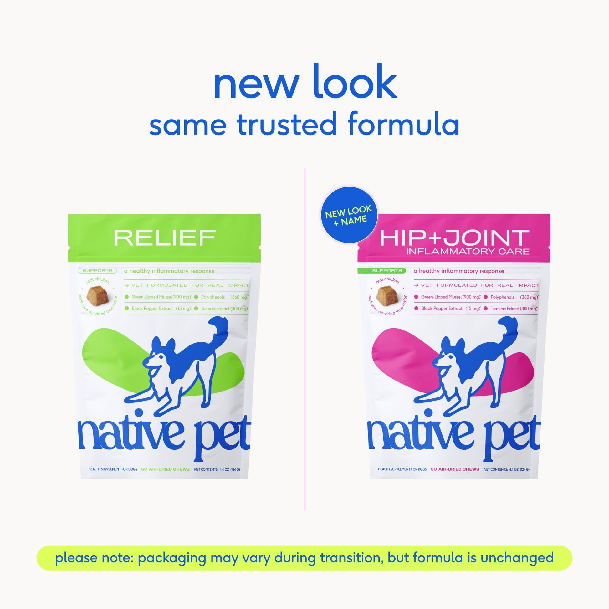 Native Pet Inflammatory Care - Pain Relief for Dogs - Green-Lipped Mussel, Turmeric & Collagen for Dogs - Hip and Joint Supplement Supports Healthy Inflammatory Response & Joint Comfort - 60 Chews Native Pet Au supplements