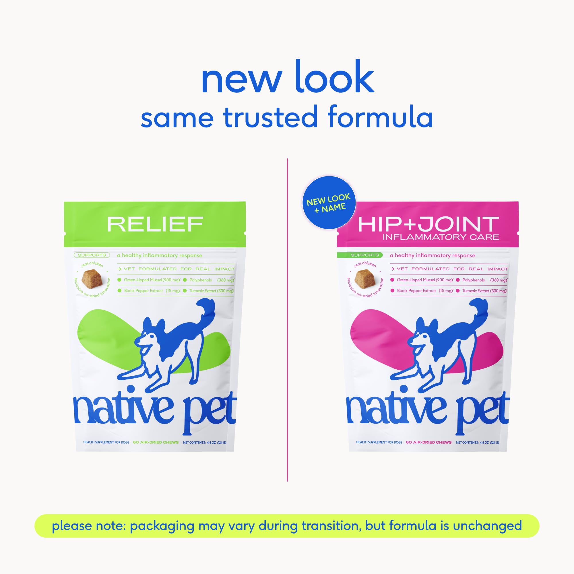 Native Pet Inflammatory Care - Pain Relief for Dogs - Green-Lipped Mussel, Turmeric & Collagen for Dogs - Hip and Joint Supplement Supports Healthy Inflammatory Response & Joint Comfort - 60 Chews Native Pet Au supplements