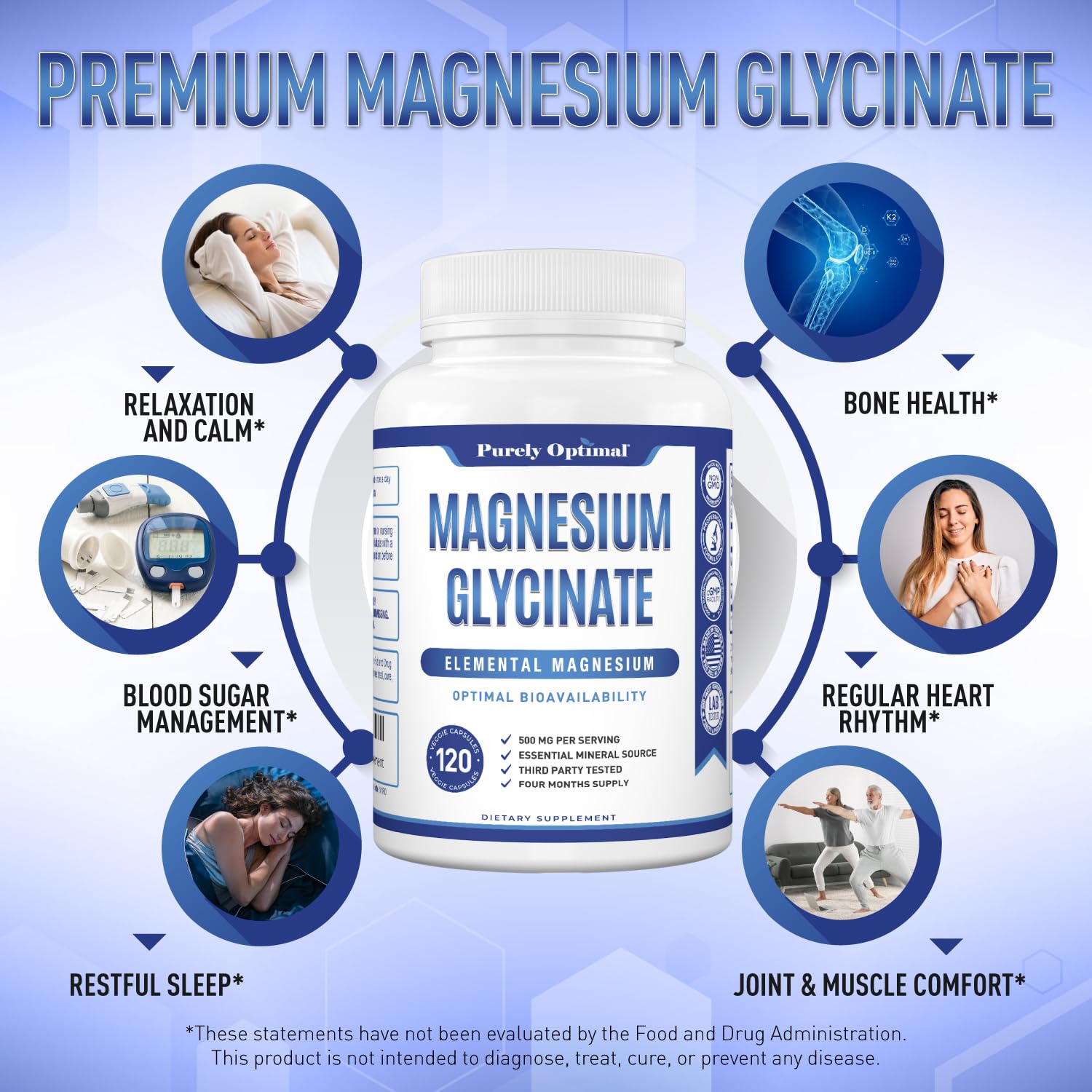 Purely Optimal Magnesium Glycinate 500mg – Sleep Support & Stress Relief – Gentle, High Absorption Magnesium Supplement for Muscle Relaxation, Calm & Nerve Support – 120 Capsules Purely Optimal Au supplements