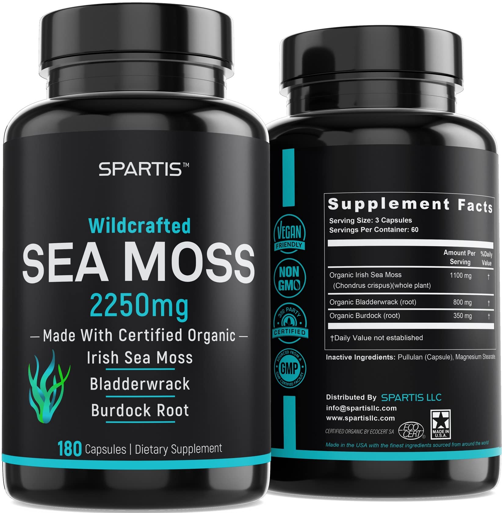 Certified Organic Sea Moss Capsules 2250mg Wildcrafted Irish Sea Moss Burdock Root SPARTIS Au supplements