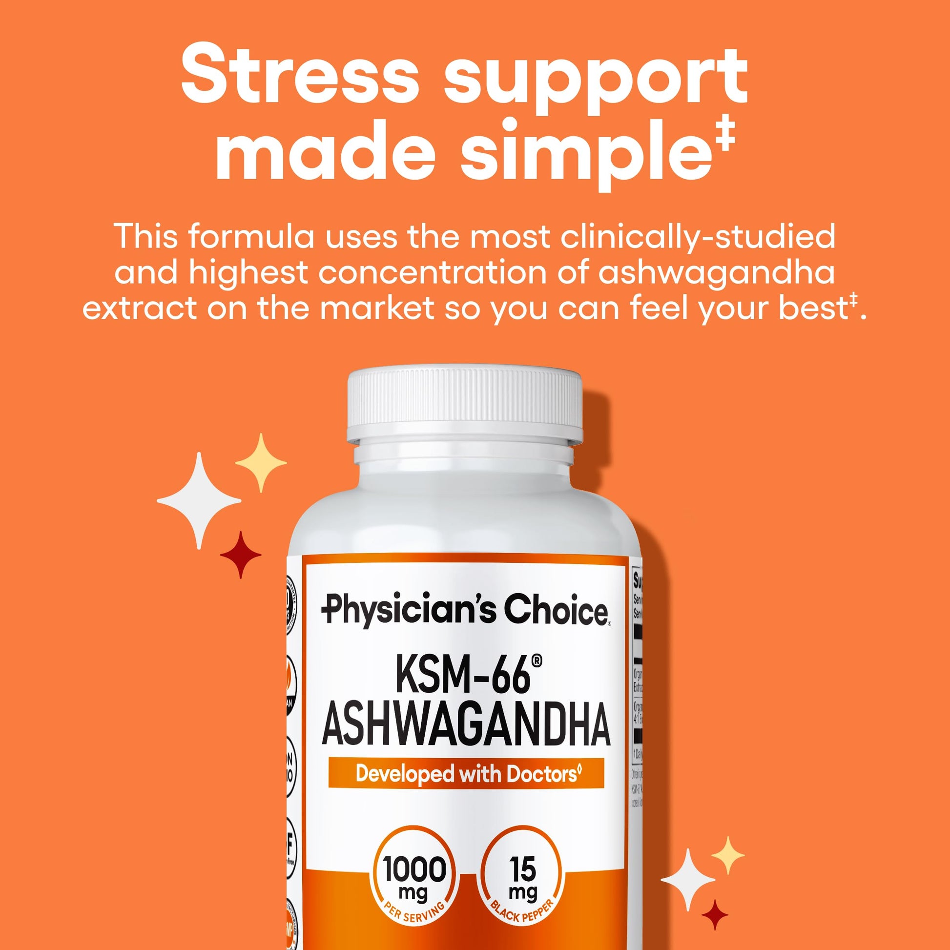 Physician's CHOICE KSM-66 Ashwagandha Root Powder Extract 1,000mg - Organic - with Black Pepper for Maximum Absorption - 5% Withanolides - Stress, Mood & Athletic Support - 60 Vegan Capsules Physician's CHOICE Au supplements