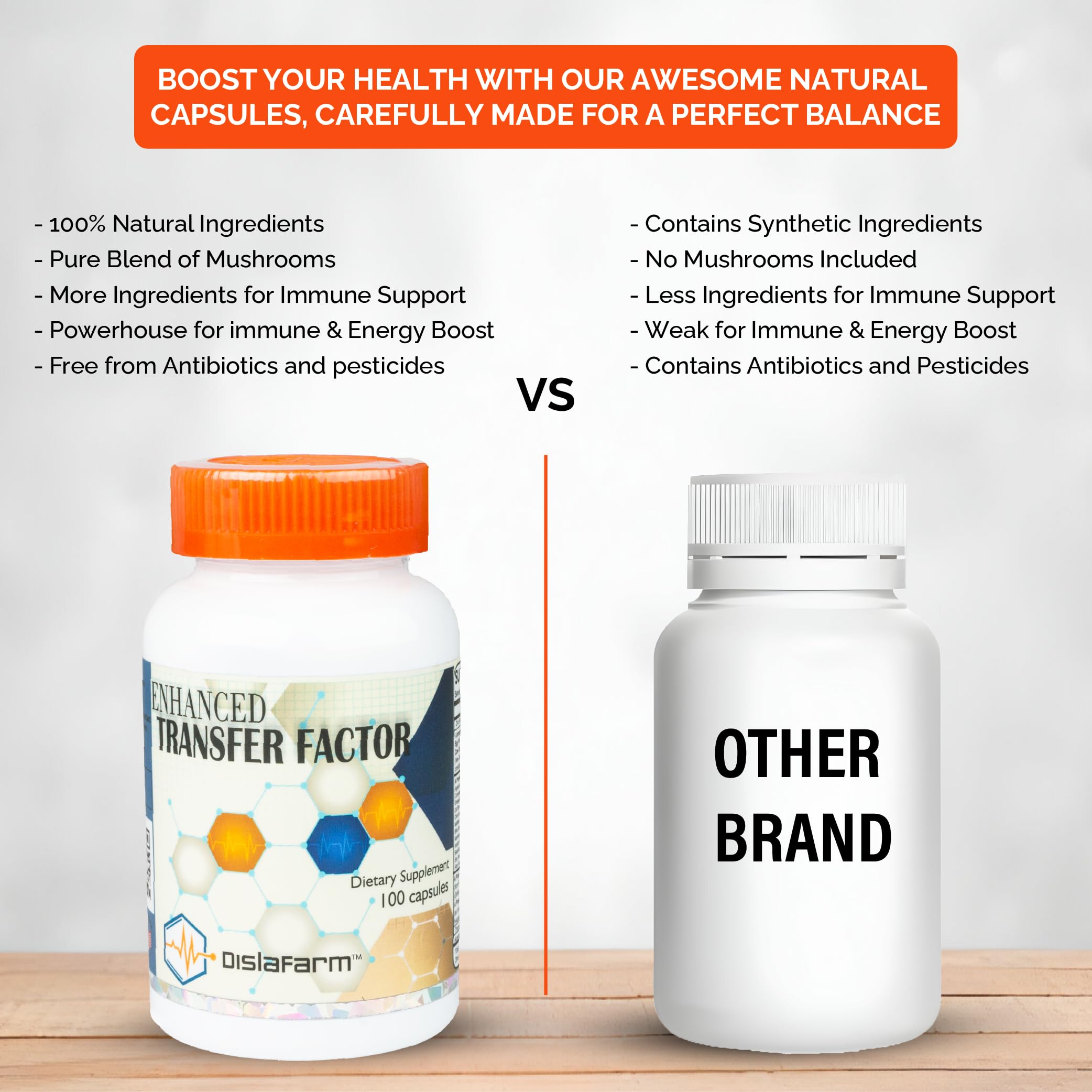 Transfer Factor Enhanced, 100 Natural Capsules, Immune Support - Transfer Factor Multi Immune from Cow Colostrum, Egg Yolk & Special Blend of Mushrooms Dislafarm Au supplements