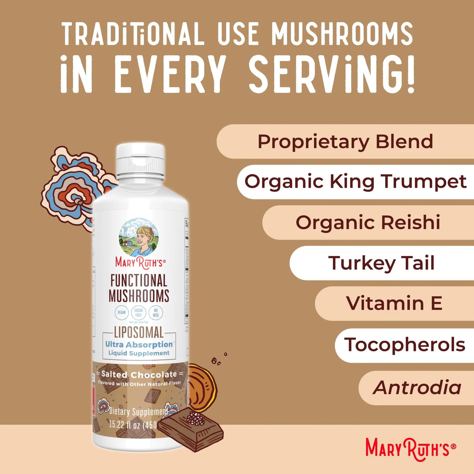 MaryRuth Organics Mushroom, Mushroom Supplement, Mushroom Liquid Vitamin, Reishi Mushroom Supplement for Immune Support, Turkey Tail Vitamin for Stress Relief, Vegan, Non-GMO, Gluten Free, 15.22 Fl Oz MARYRUTH'S Au supplements