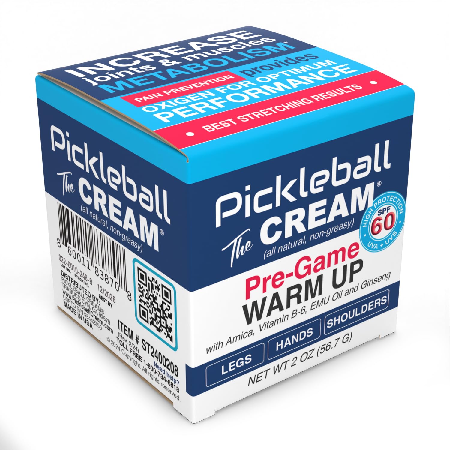Pickleball Cream PRE-Game Warm UP SPF 60 Joint & Muscle Therapy Cream Grip Strength Pickleball Paddle Control Accurate Ball Shots Joints Muscles Metabolism Oxygen Pain Prevention Maximum Performance Pickleball Cream Au supplements