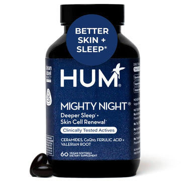 HUM Mighty Night Nighttime Sleep Supplement for Skin Care, CoQ10, Valerian Root & Ferulic Acid to Support Cell Turnover, Skin Vitamins for Women and Men, Overnight Beauty Vitamins, 60 Vegan Softgels HUM Au supplements