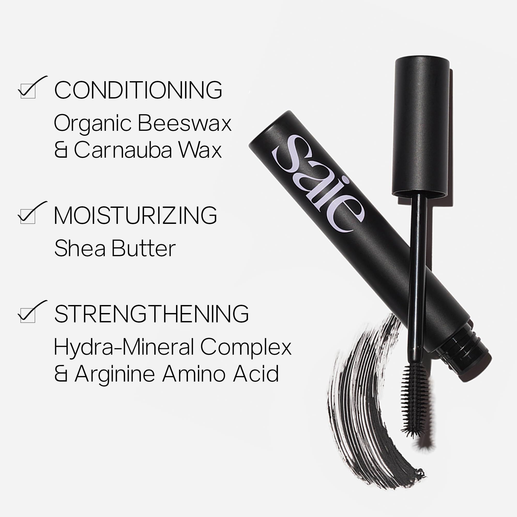Saie Mascara 101 - Lash Lengthening Mascara for Thick, Bold, Lifted Lashes - Buildable Eye Makeup Formulated to Strengthen and Condition with Rich Nutrients - Black (0.31 oz) Saie Au supplements