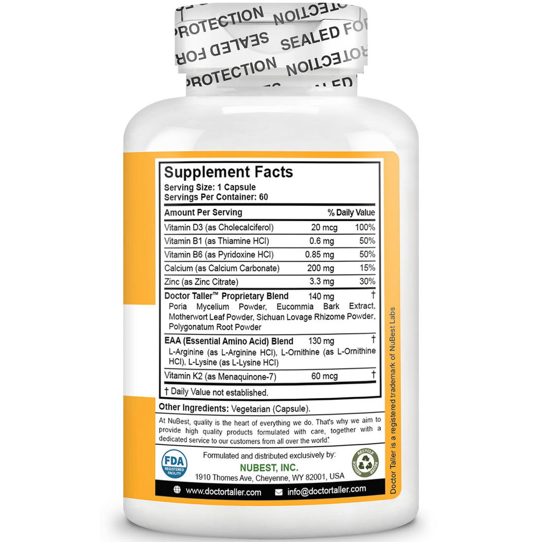 NuBest Doctor Taller - Bone Strength Supports, Enhance Immune System - Keto with Calcium, Vitamin D3, Vitamin K2, Amino Acids & Herbs for Children (8+) - 60 Vegan Capsules | 1 Month Supply NuBest Au supplements